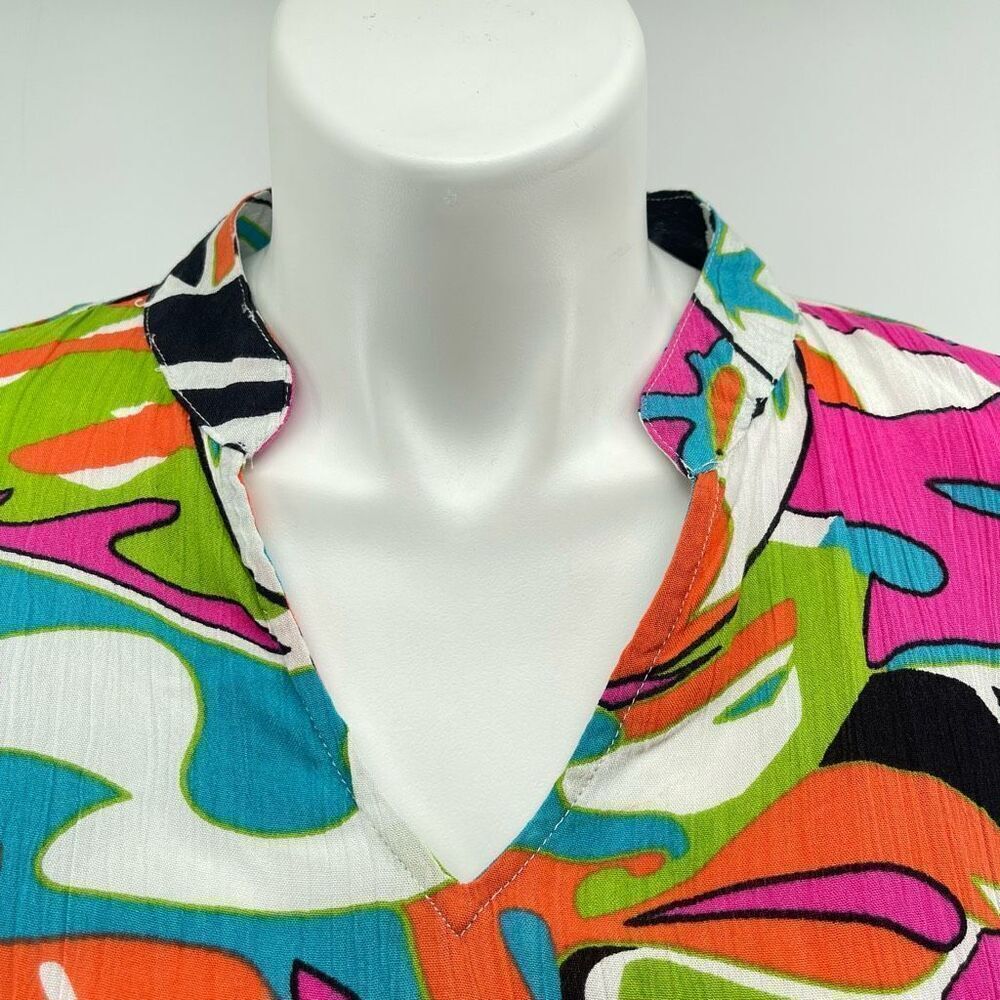 Ashley Stewart Boho Tunic or Mini Dress 14/16 Rayon Bell Sleeves Ruffle Hem - Picture 6 of 15